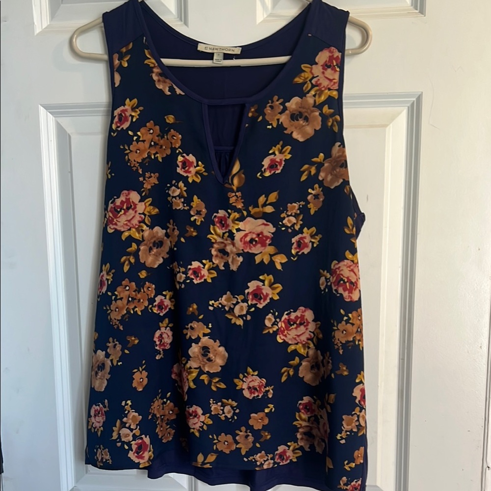 41 Hawthorn Blue and Orange Floral Relaxed Tank Top